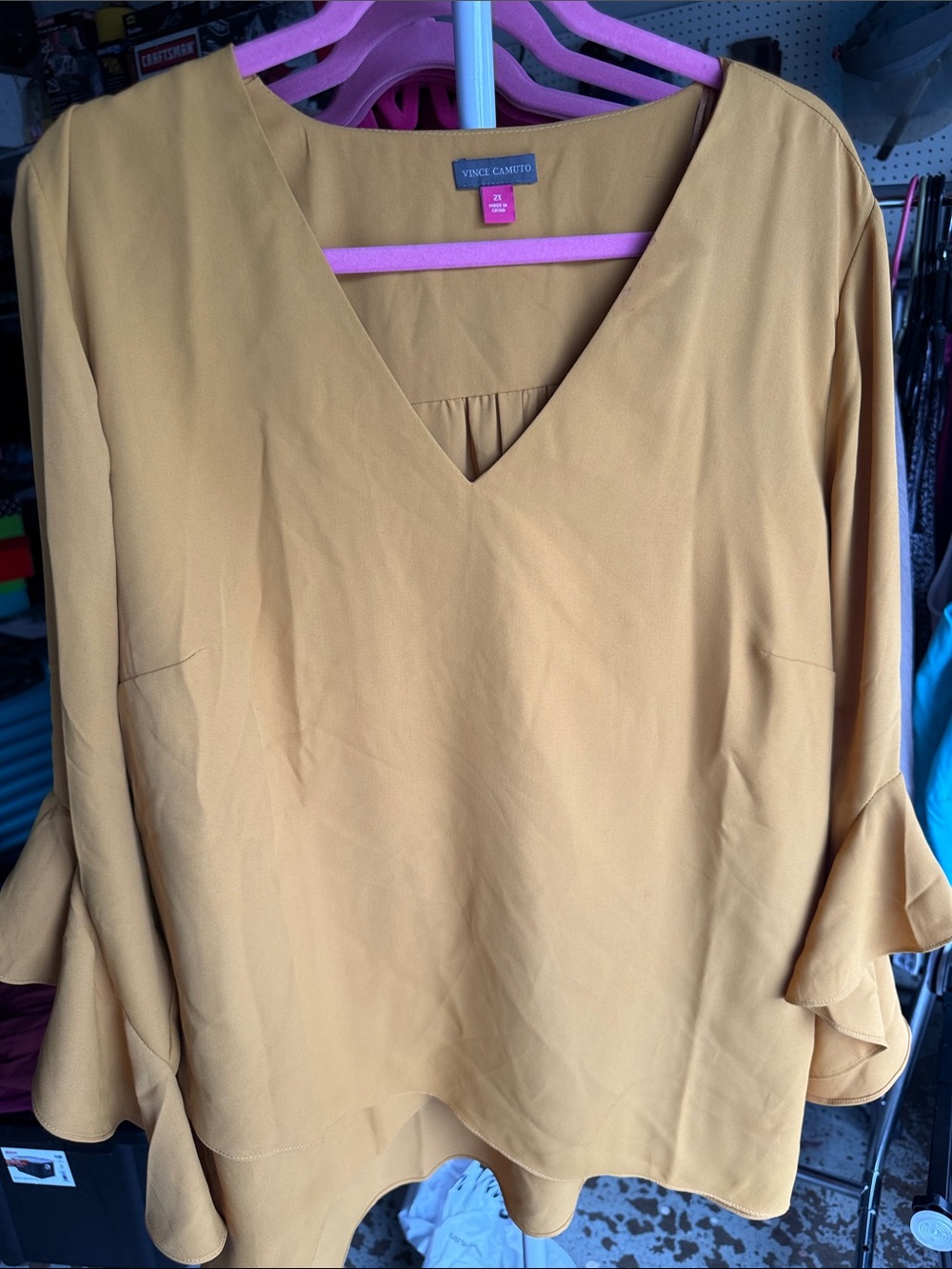 Vince Camuto Mustard V-Neck Bell Sleeve Tunic